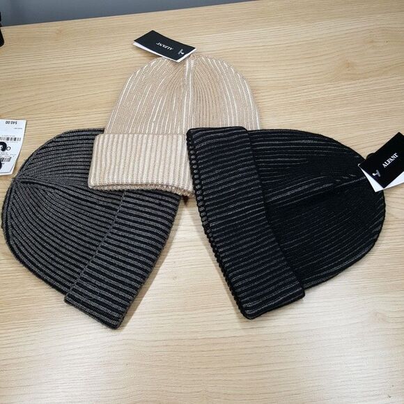 ALFANI 3-PACK Mens Beanie Hat Tan Black Gray Ribbed Fold Over Cuffed Stretch - Picture 1 of 6